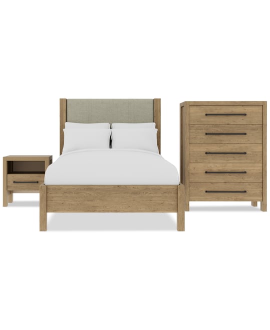 Davie 3-Pc. Full Set (Upholstered Bed, Chest & 1-Drawer Nightstand)