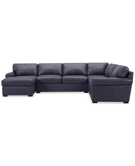 Radley Roll Arm 139" 5-Pc. Leather Square Corner Chaise Sectional, Exclusively at Macy's