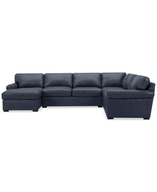 Radley Roll Arm 139" 5-Pc. Leather Square Corner Chaise Sectional, Exclusively at Macy's