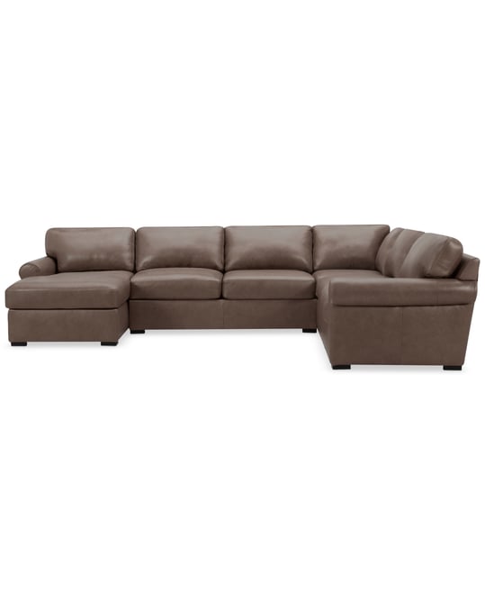 Radley Roll Arm 139" 5-Pc. Leather Square Corner Chaise Sectional, Exclusively at Macy's