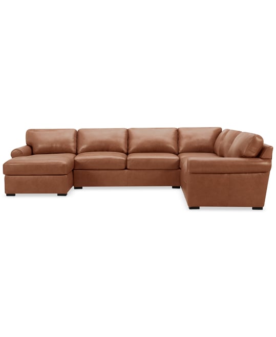 Radley Roll Arm 139" 5-Pc. Leather Square Corner Chaise Sectional, Exclusively at Macy's