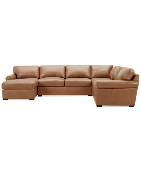 Radley Roll Arm 139" 5-Pc. Leather Square Corner Chaise Sectional, Exclusively at Macy's