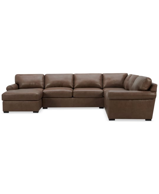 Radley Roll Arm 139" 5-Pc. Leather Square Corner Chaise Sectional, Exclusively at Macy's