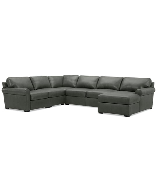 Radley Roll Arm 139" 5-Pc. Leather Square Corner Chaise Sectional, Exclusively at Macy's