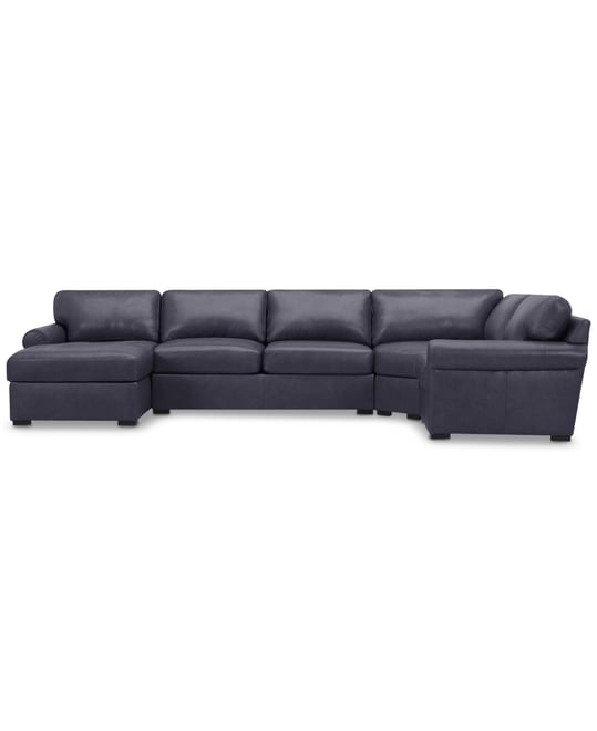 Radley Roll Arm 152" 4-Pc. Leather Wedge Corner Chaise Sectional, Exclusively at Macy's