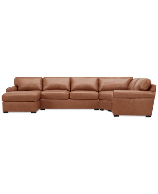 Radley Roll Arm 152" 4-Pc. Leather Wedge Corner Chaise Sectional, Exclusively at Macy's