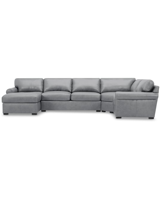 Radley Roll Arm 152" 4-Pc. Leather Wedge Corner Chaise Sectional, Exclusively at Macy's