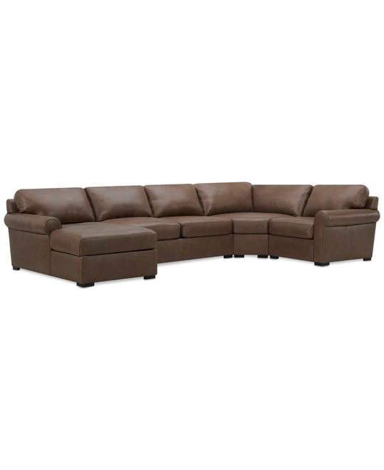 Radley Roll Arm 152" 4-Pc. Leather Wedge Corner Chaise Sectional, Exclusively at Macy's