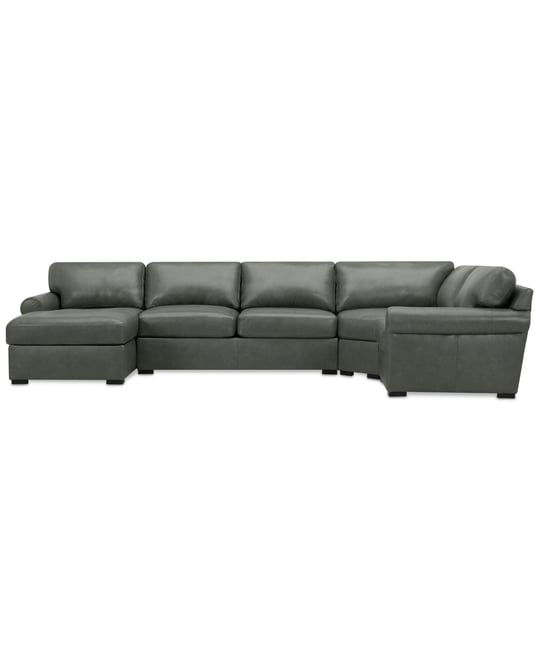 Radley Roll Arm 152" 4-Pc. Leather Wedge Corner Chaise Sectional, Exclusively at Macy's