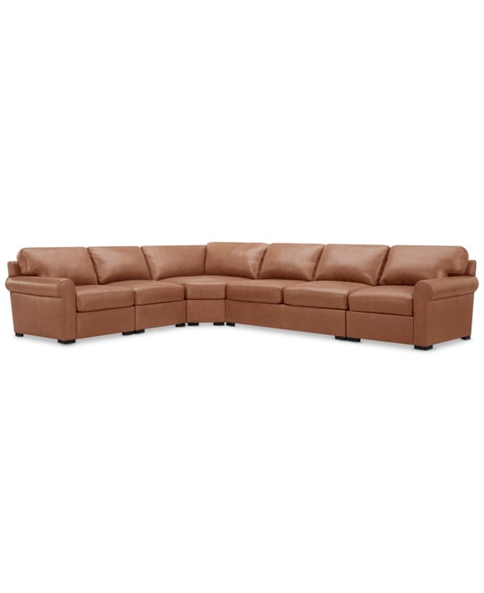 Radley Roll Arm 152" 5-Pc. Leather Wedge Corner L Sectional, Exclusively at Macy's