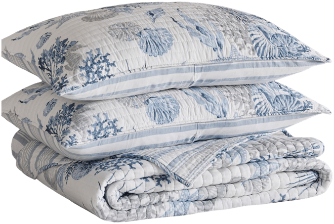Coral Landing Reversible 3-Pc. Quilt Set, Full/Queen