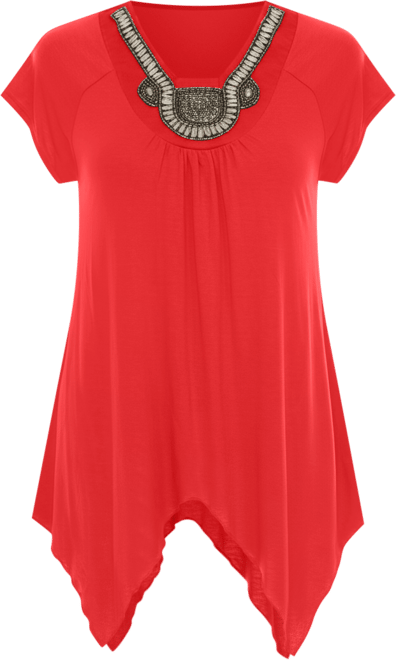 Women's Beaded Angled Hem Knit Top