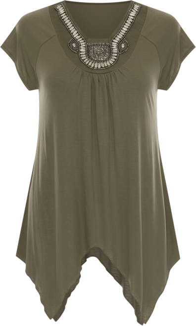 Women's Beaded Angled Hem Knit Top