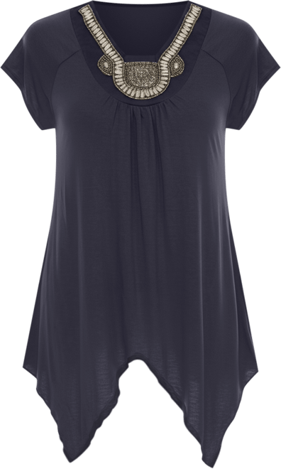 Women's Beaded Angled Hem Knit Top