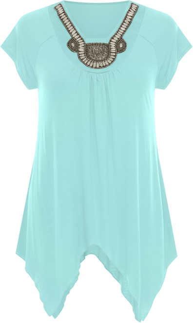 Women's Beaded Angled Hem Knit Top