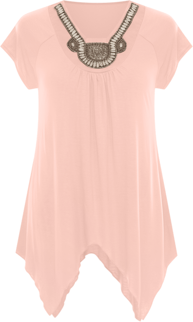 Women's Beaded Angled Hem Knit Top