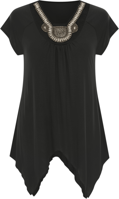 Women's Beaded Angled Hem Knit Top