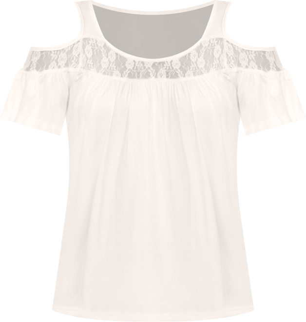 Women's Cold Shoulder Lace Trim Knit Top