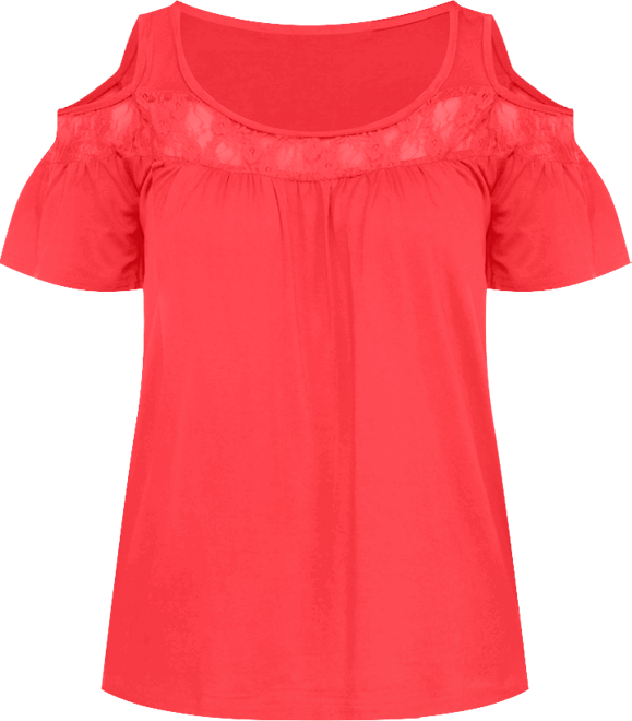 Women's Cold Shoulder Lace Trim Knit Top