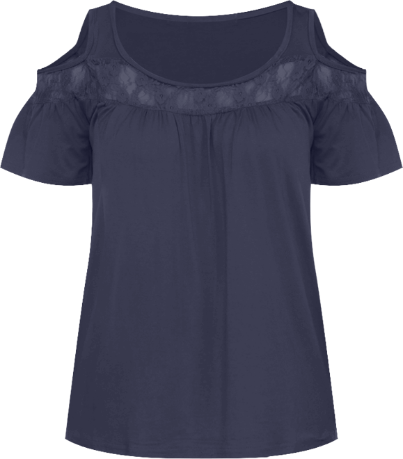 Women's Cold Shoulder Lace Trim Knit Top