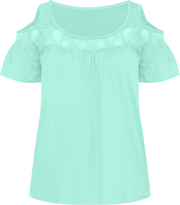 Women's Cold Shoulder Lace Trim Knit Top