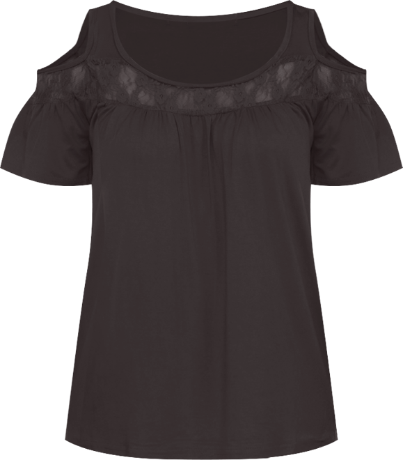 Women's Cold Shoulder Lace Trim Knit Top