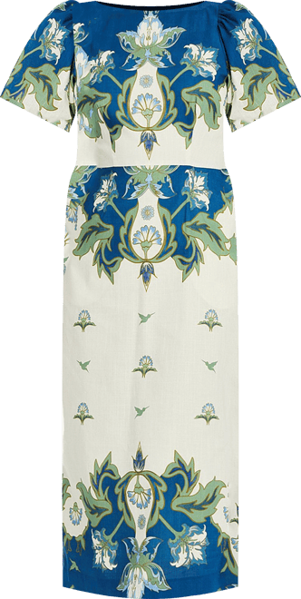 mestiza faye midi dress Mestiza New York Faye Floral Print Boat Neck Short Puff Sleeve Midi A-Line  Dress