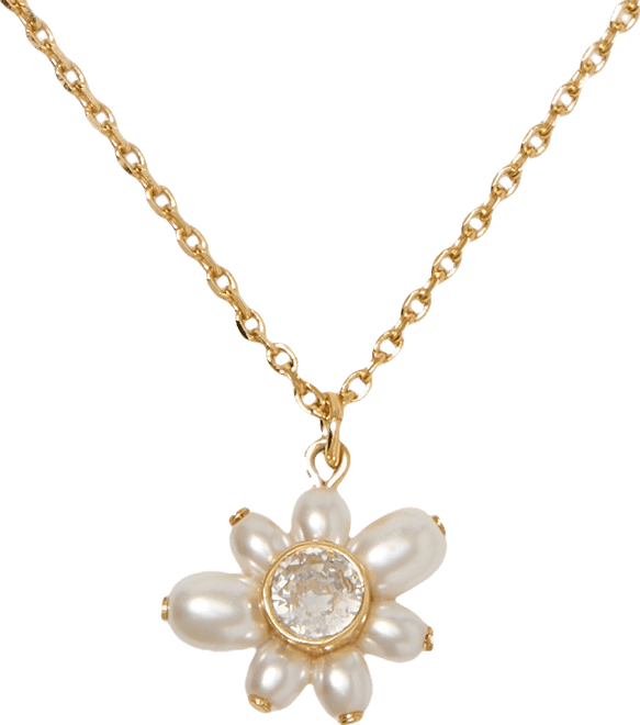 Gold-Tone Cubic Zirconia & Imitation Pearl Flower Pendant Necklace, 16" + 3" extender