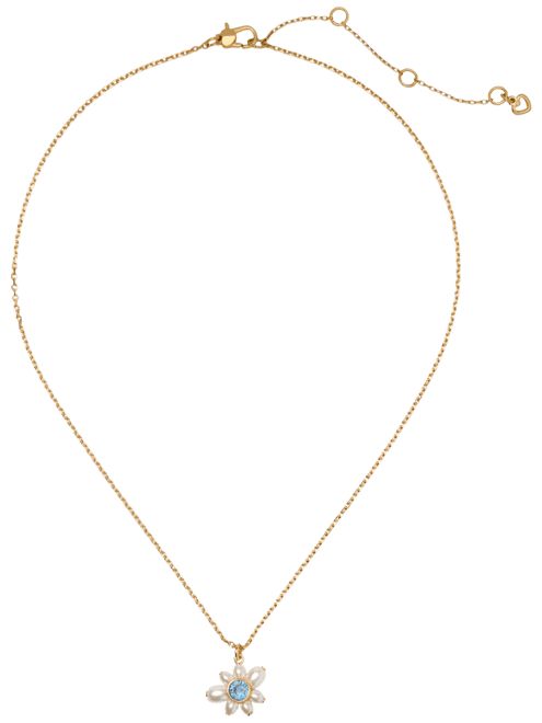 Gold-Tone Cubic Zirconia & Imitation Pearl Flower Pendant Necklace, 16" + 3" extender