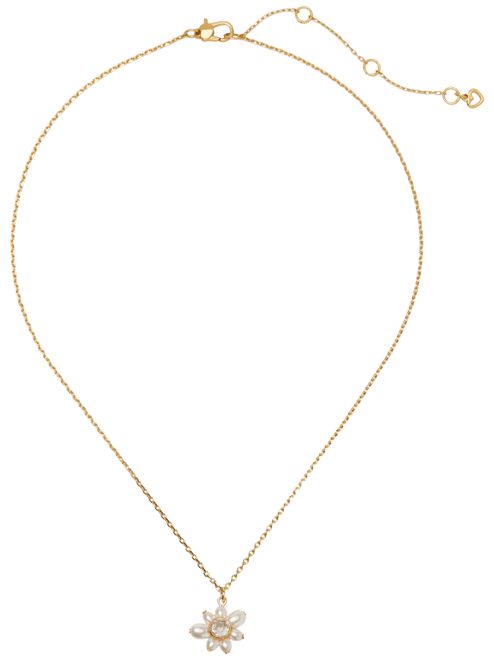 Gold-Tone Cubic Zirconia & Imitation Pearl Flower Pendant Necklace, 16" + 3" extender