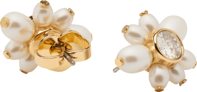 Gold-Tone Color Cubic Zirconia & Imitation Pearl Flower Stud Earrings