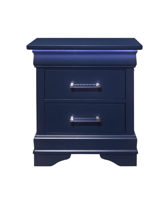 Solid Wood Nightstand with Two Drawers and Built-In Light for Bedroom