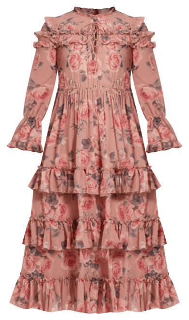 Women's Long Sleeve Lace Up Front Tiered Ruffle Dress