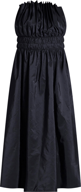 Women's Plus Size Pleated Ruffle Neckline Midi Dress