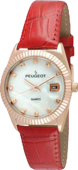 Women 36mm Red Fluted Bezel Watch with Leather Strap