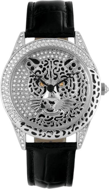Women's Couture Silver Watch Leopard Dial Swarovski Crystal