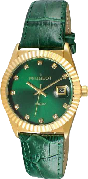 Women's Green 36mm Fluted Bezel Watch with Leather Strap