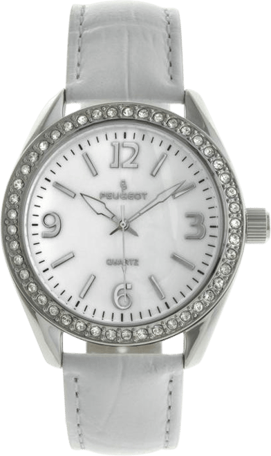 Women's White Watch 40mm Bold Crystal Bezel Leather Strap