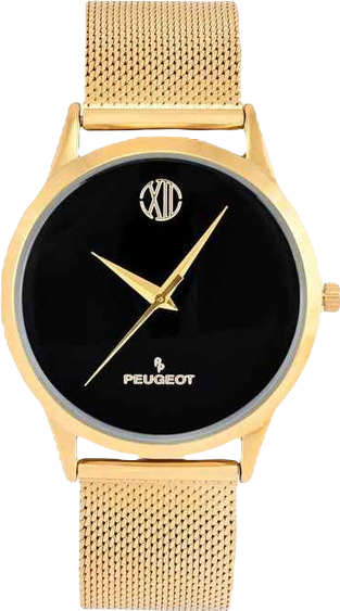 Men's 40mm Wafer Slim Black Dial Gold Plated Case Watch with Mesh Band