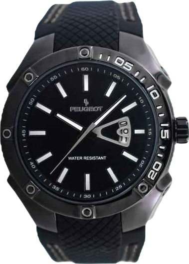 Men's 44mm Black Sport Calendar Stitched Rubber Band Watch