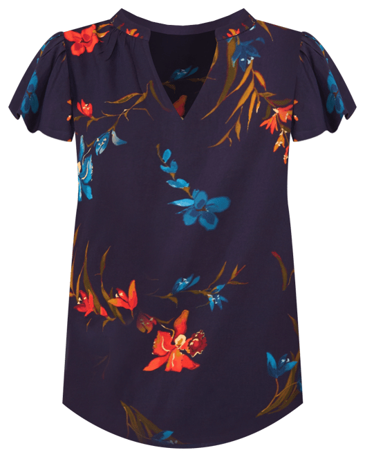 売れ筋商品|||ジェイエムコレクション カットソー トップス レディース Petite Floral-Print Flutter-Sleeve Top, Exclusively at Macy's Coffee Cake JM Collection Petite Flutter-Sleeve Square-Neck Top