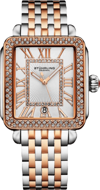 Women s VivreLuxe 34mm Rectangle Quartz Watch, Crystal Bezel, Roman Numeral Dial, Stainless Steel Bracelet