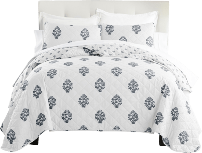 Stamped Bloom Reversible 3-Pc. Quilt Set, King/California King