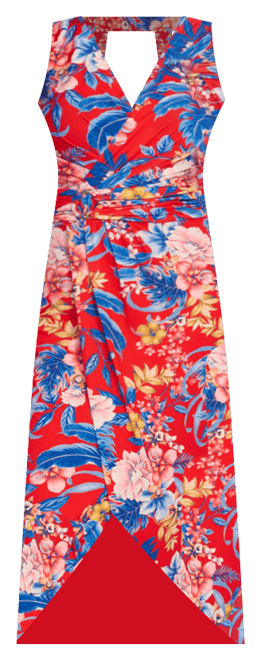 Women's Floral Side-Ruched Sleeveless Midi Dress