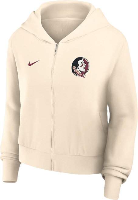 Women's Cream Florida State Seminoles Cropped Chill Full-Zip Hoodie