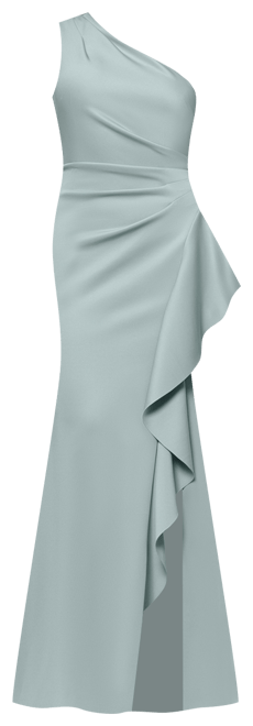 Petite Gathered-Waist One-Shoulder Evening Gown