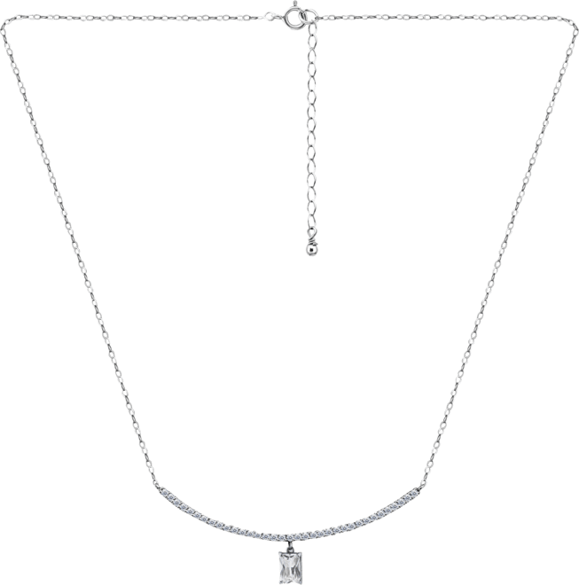Cubic Zirconia Curved Bar Baguette Pendant Necklace, 16" + 2" extender