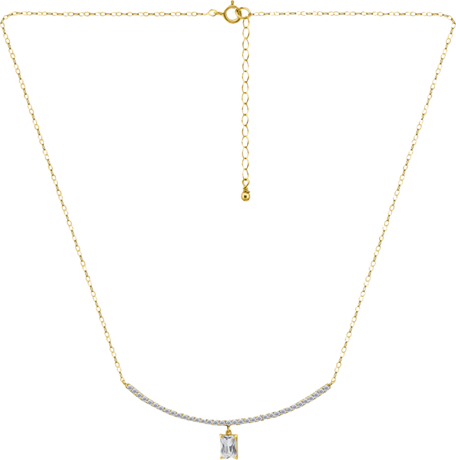 Cubic Zirconia Curved Bar Baguette Pendant Necklace, 16" + 2" extender