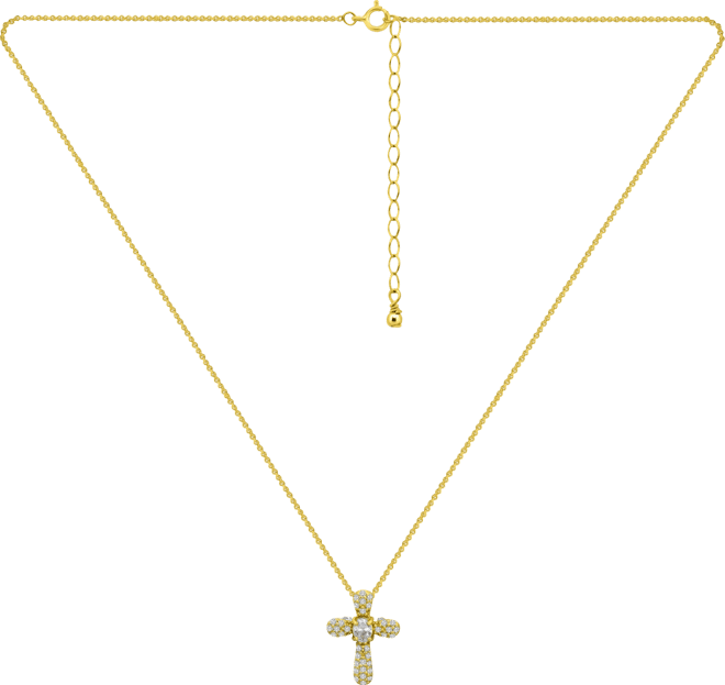 Cubic Zirconia Cross Pendant Necklace (1/2 c.t. t.w.) in 18k Gold Over Sterling Silver, 16" + 2" extender, Exclusively at Macy's