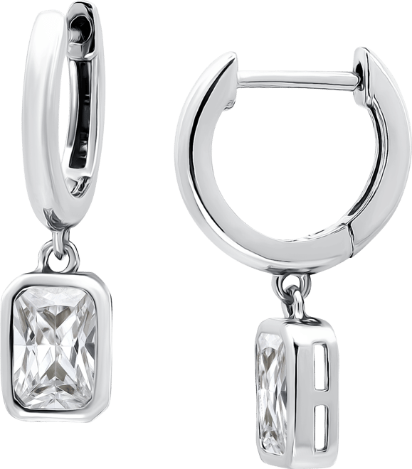 Cubic Zirconia Octagon Bezel Dangle Hoop Earrings (1-5/8 ct. t.w.) in Sterling Silver, Exclusively at Macy's